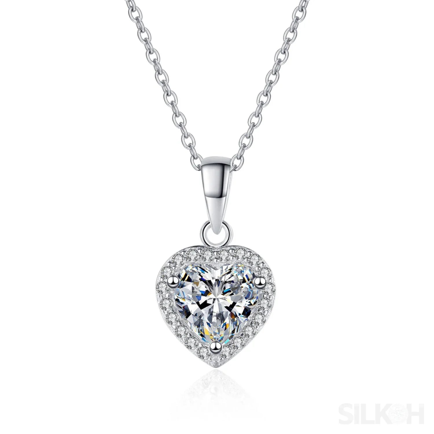 Heart Shaped 925 Sterling Silver Moissanite Necklace Cia